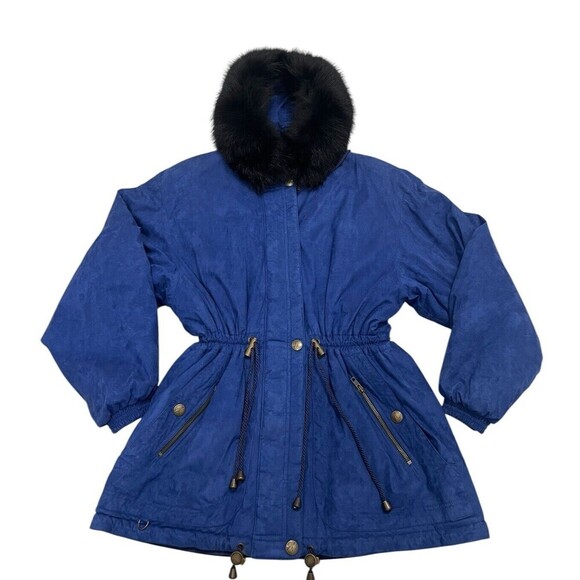 Skea Paris Vail Vintage Ski Zip-up Jacket Faux Fur Trim Winter Coat Blue Size 12 - Picture 2 of 10